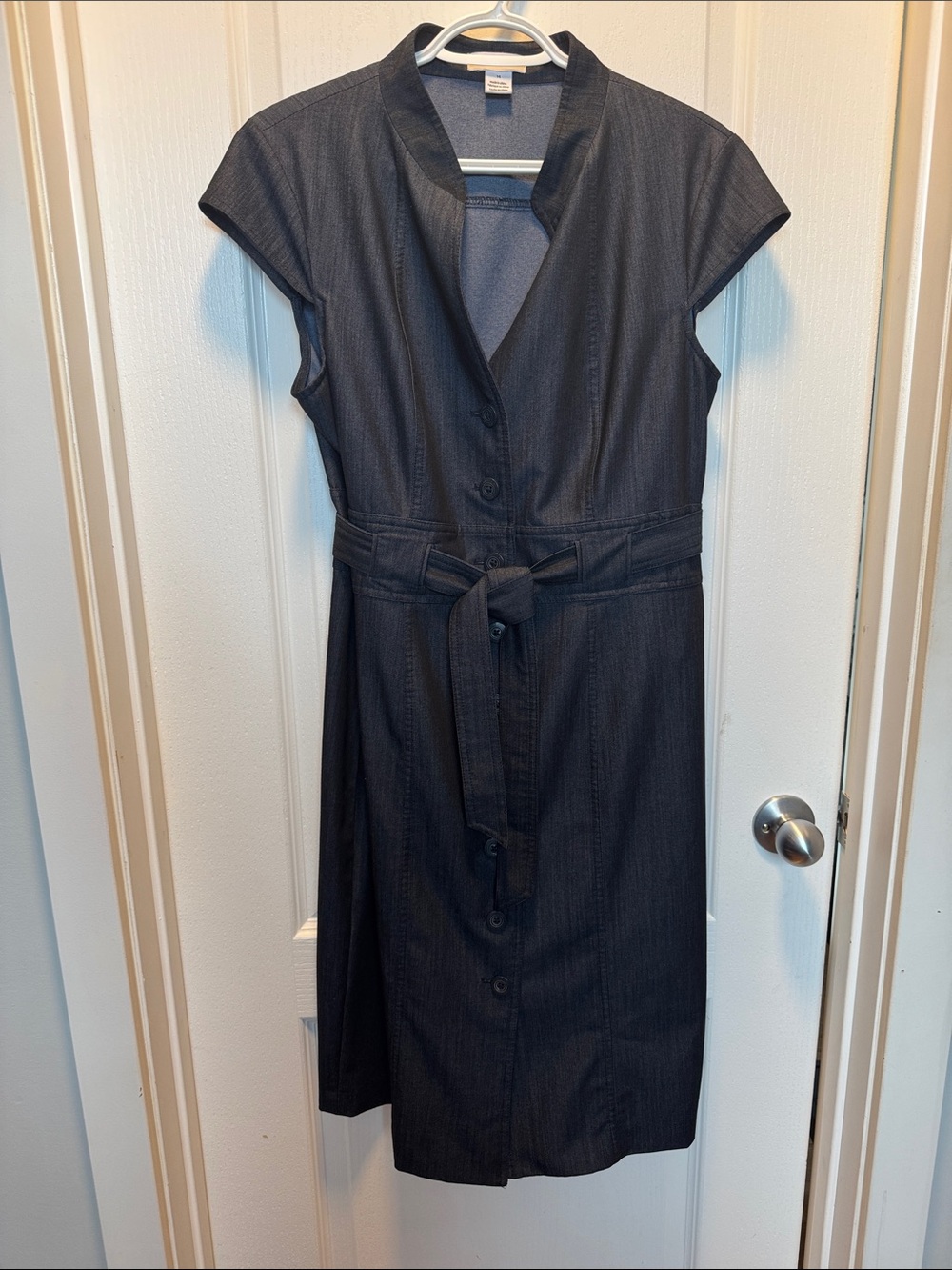 Calvin Klein Dark Navy Button-Front Belted Shirt Dress